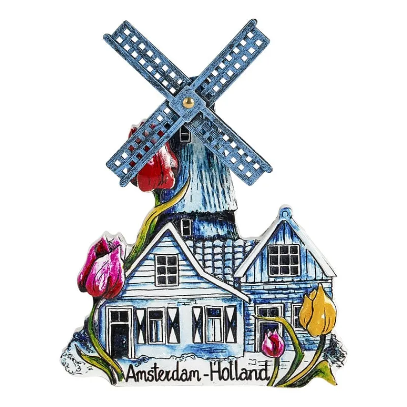 Xenos Holland Souvenirs-Magneet molen - blauw - 8x1x10 cm