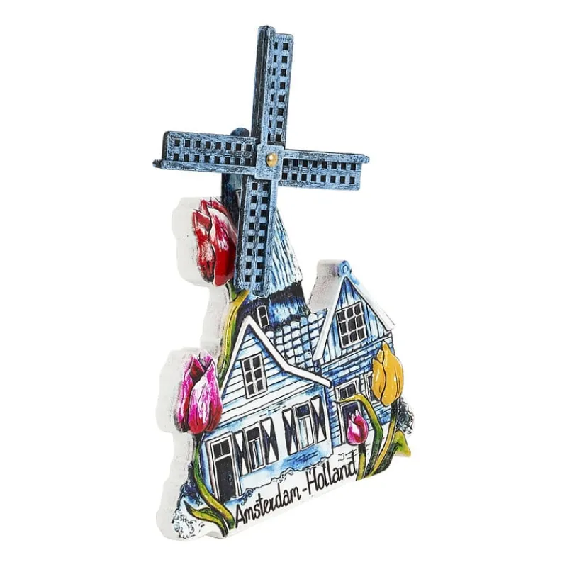 Xenos Holland Souvenirs-Magneet molen - blauw - 8x1x10 cm
