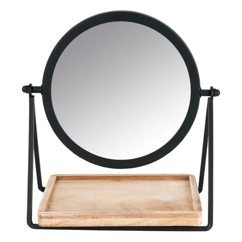 Xenos Kerstcadeaus|Make-Up Spiegels-Make-up spiegel met plankje - zwart - 19x14x21 cm
