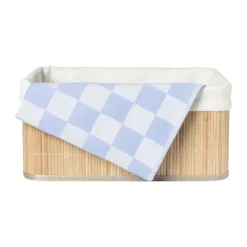 Xenos Manden|Manden-Mand bamboe met teddy - 16x36x27 cm - naturel/wit