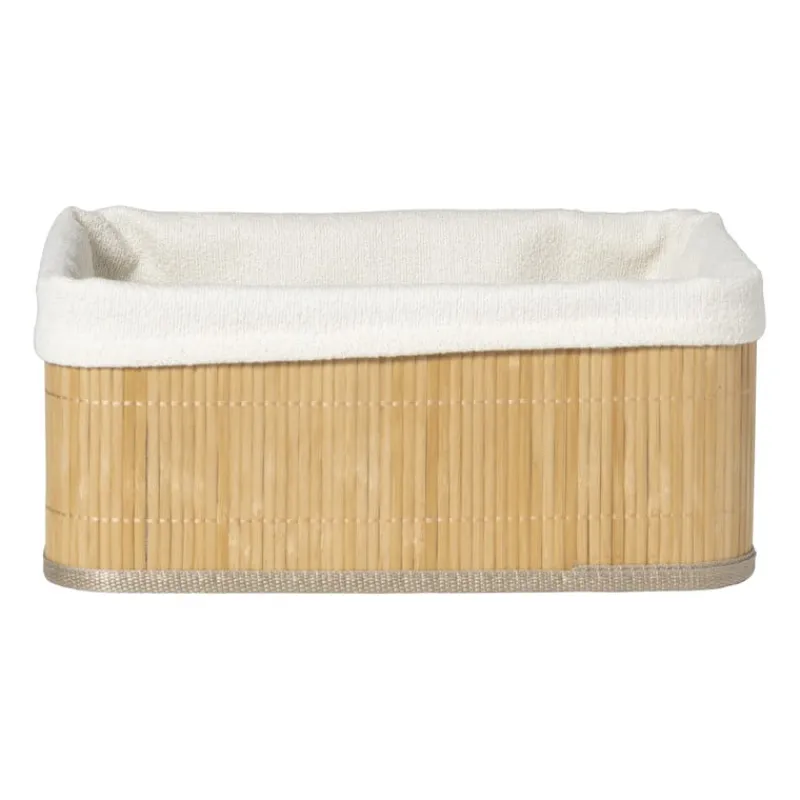 Xenos Manden|Manden-Mand bamboe met teddy - 14x33x25 cm - naturel/wit