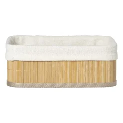 Xenos Manden|Manden-Mand bamboe met teddy - 10x27x21 cm - naturel/wit