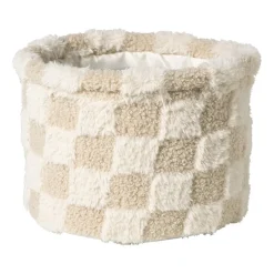 Xenos Manden|Manden-Mand geruit rond maat L - beige - ø22x16 cm