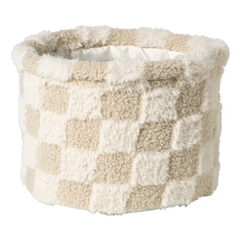 Xenos Manden|Manden-Mand geruit rond maat L - beige - ø22x16 cm