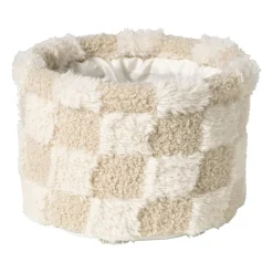 Xenos Manden|Manden-Mand geruit rond maat S - beige - ø18x12 cm