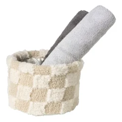 Xenos Manden|Manden-Mand geruit rond maat S - beige - ø18x12 cm