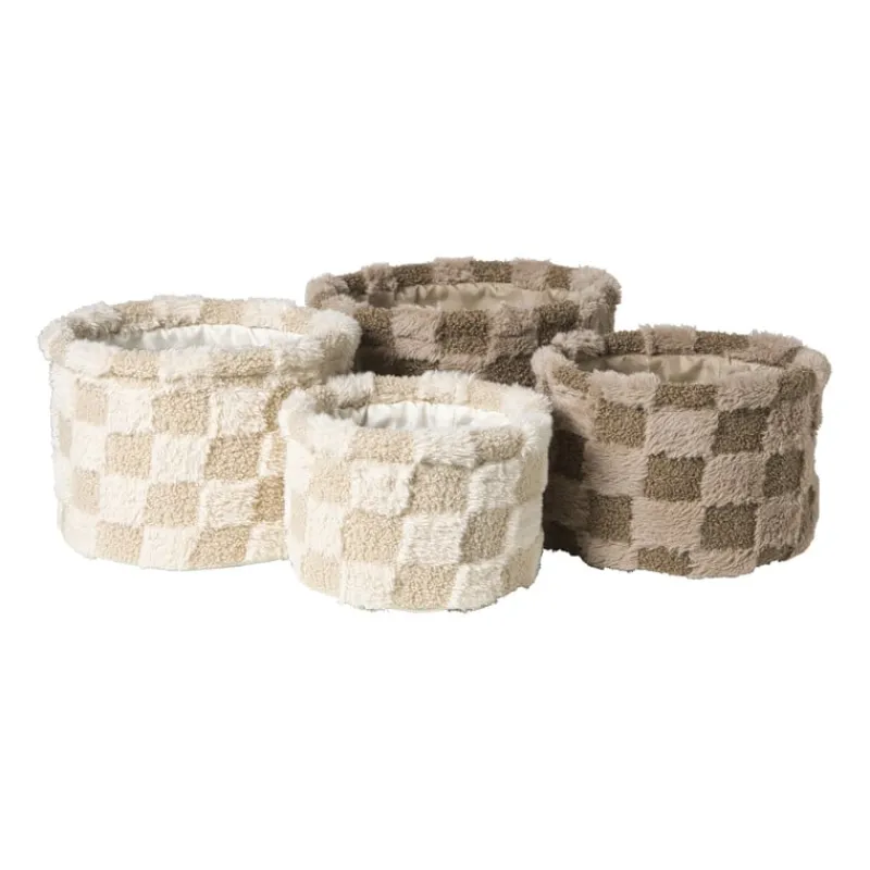 Xenos Manden|Manden-Mand geruit rond maat S - beige - ø18x12 cm