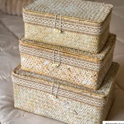 Xenos Manden|Manden-Mand met deksel Stijn - 12x30x21 cm - wit