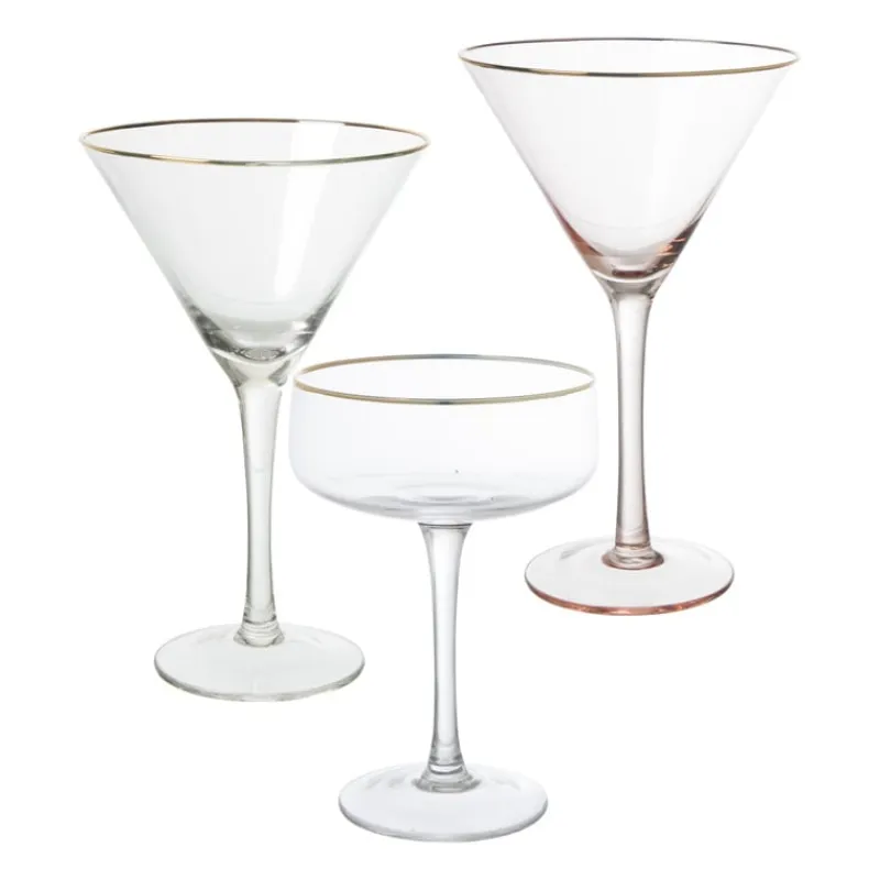 Xenos Cocktailglazen-Martiniglas gouden rand - glas - 220 ml