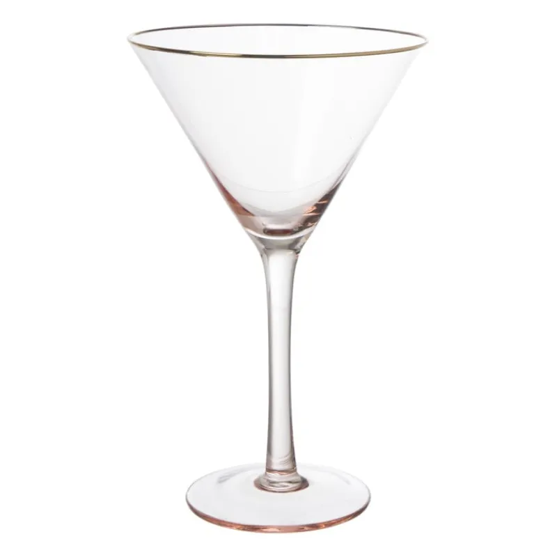 Xenos Cocktailglazen-Martiniglas roze gouden rand - glas - 220 ml