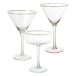 Xenos Cocktailglazen-Martiniglas roze gouden rand - glas - 220 ml