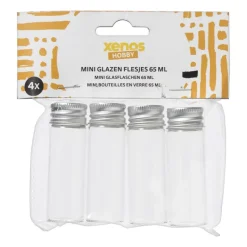 Xenos Voorraadpotten-Mini glazenflesjes - 4x16 ml - set van 4