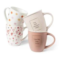 Xenos Mokken-Mok met gouden tekst - roze - 380 ml