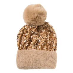 Xenos Winterartikelen-Muts glitter - champagnekleurig