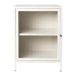Xenos Nachtkastjes-Nachtkastje Luca met geribbeld glazen deurtje - offwhite - 55.5x40x32 cm