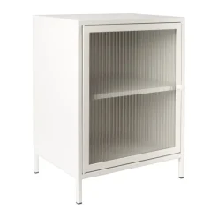 Xenos Nachtkastjes-Nachtkastje Luca met geribbeld glazen deurtje - offwhite - 55.5x40x32 cm
