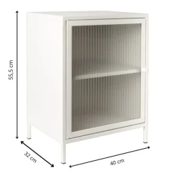 Xenos Nachtkastjes-Nachtkastje Luca met geribbeld glazen deurtje - offwhite - 55.5x40x32 cm