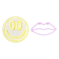 Xenos Kerstcadeaus|Led Lampen-Neon LED lamp smiley - geel - ø33x2 cm
