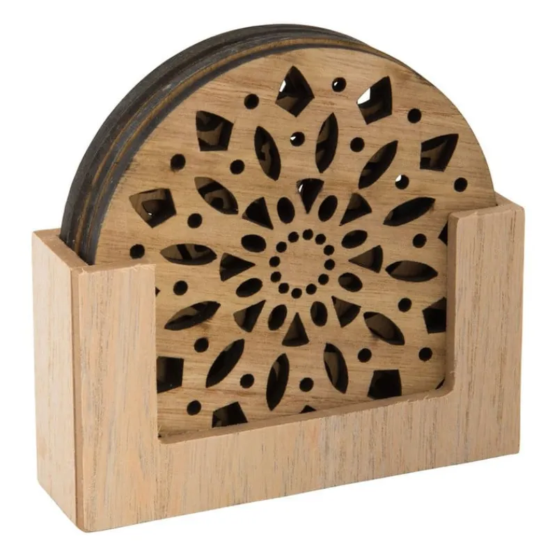 Xenos Onderzetters-Onderzetter hout deco - set van 4