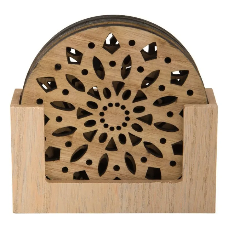 Xenos Onderzetters-Onderzetter hout deco - set van 4
