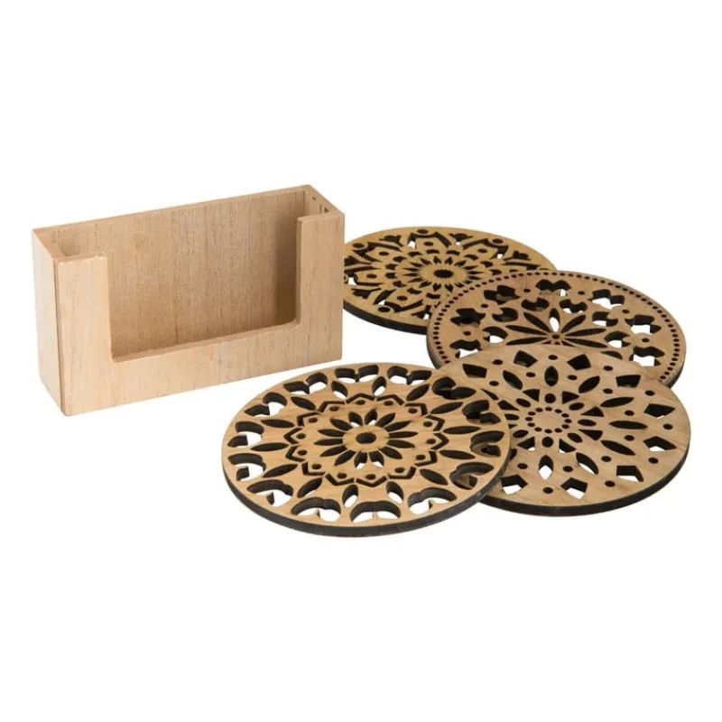 Xenos Onderzetters-Onderzetter hout deco - set van 4