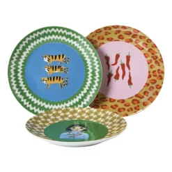 Xenos Borden-Ontbijtbord flower lady - geel/groen - ø21x2 cm
