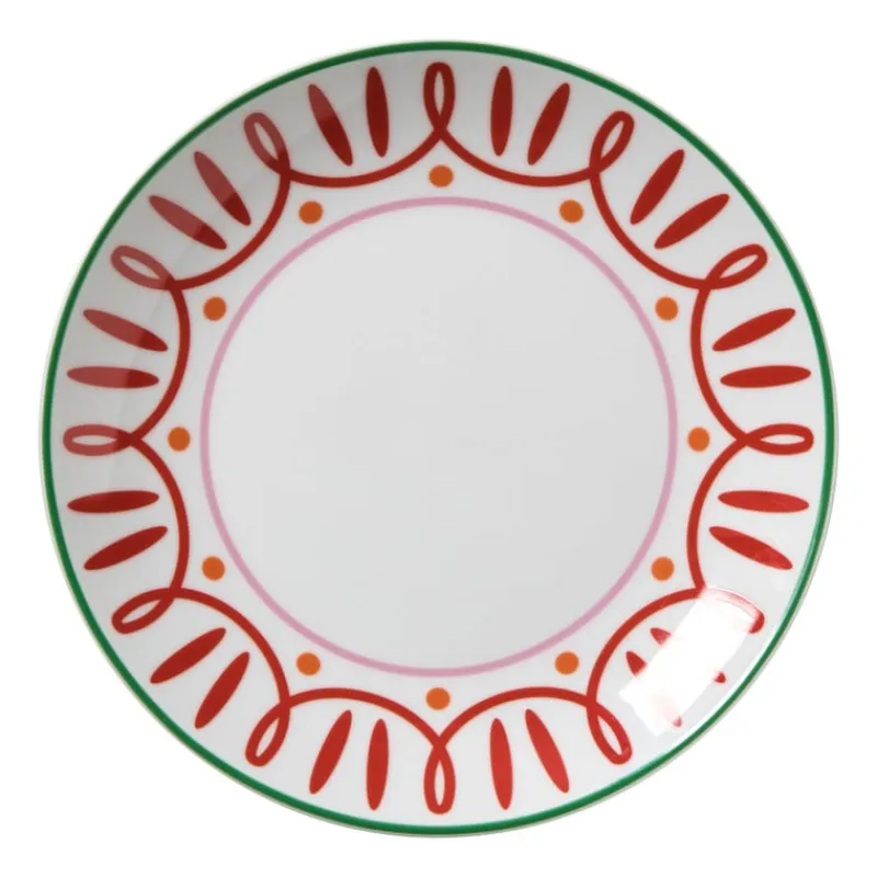 Xenos Borden-Ontbijtbord holly jolly - rood - ø20.6x2.5 cm