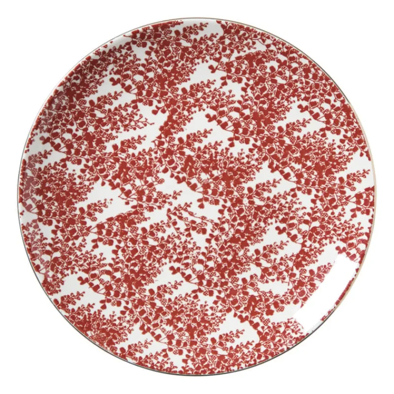 Xenos Borden-Ontbijtbord Mirna blaadjes - rood/wit - ø22x2 cm