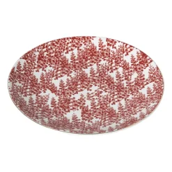 Xenos Borden-Ontbijtbord Mirna blaadjes - rood/wit - ø22x2 cm