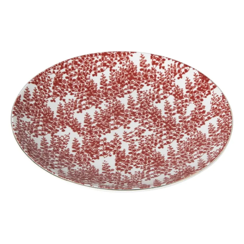 Xenos Borden-Ontbijtbord Mirna blaadjes - rood/wit - ø22x2 cm