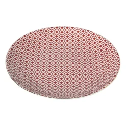 Xenos Borden-Ontbijtbord Mirna ruit - rood/wit - ø22x2 cm