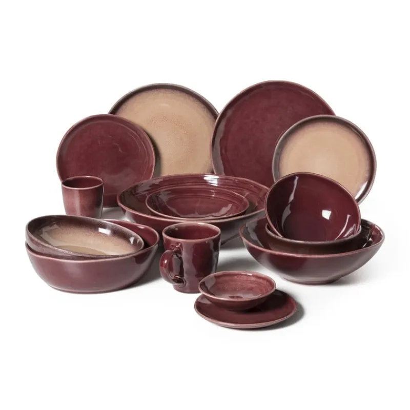 Xenos Borden-Ontbijtbord Olivia - bordeauxrood/beige - ø22x2 cm