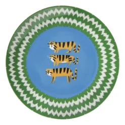 Xenos Borden-Ontbijtbord tijger - groen/blauw - ø21x2 cm