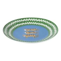 Xenos Borden-Ontbijtbord tijger - groen/blauw - ø21x2 cm