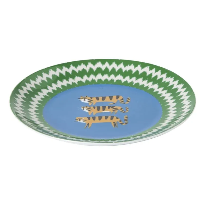 Xenos Borden-Ontbijtbord tijger - groen/blauw - ø21x2 cm