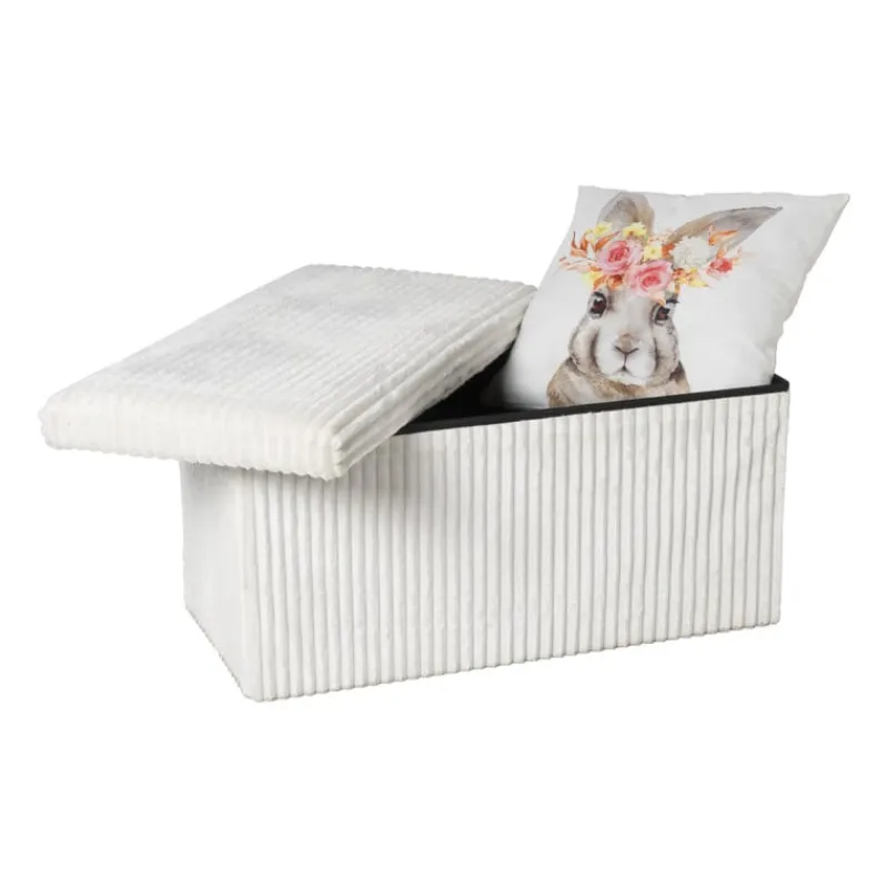 Xenos Opbergboxen-Opbergbox teddy rib rechthoekig - wit - 38x76x38 cm