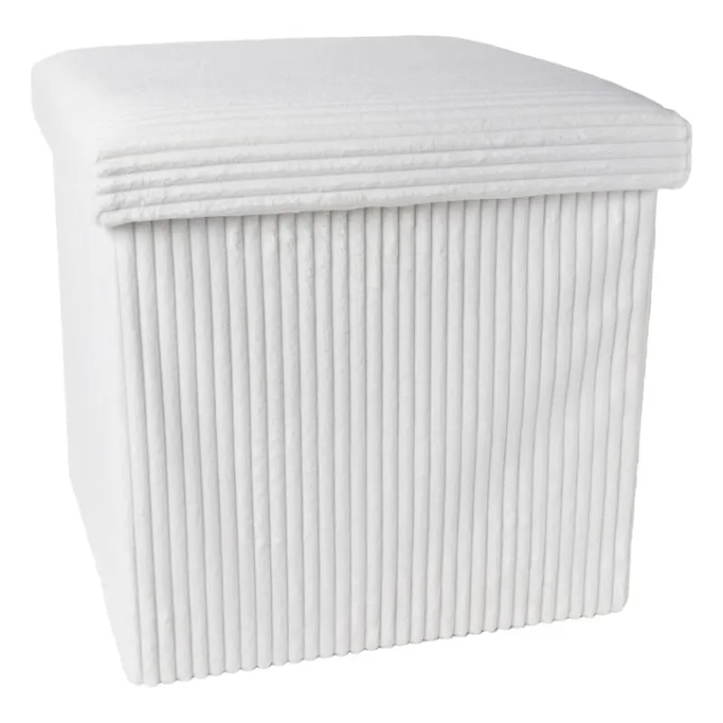 Xenos Opbergboxen-Opbergbox teddy rib vierkant - wit - 38x38x38 cm
