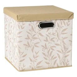 Xenos Opbergboxen-Opbergdoos met deksel leafs - bruin/beige - 30x30x30 cm