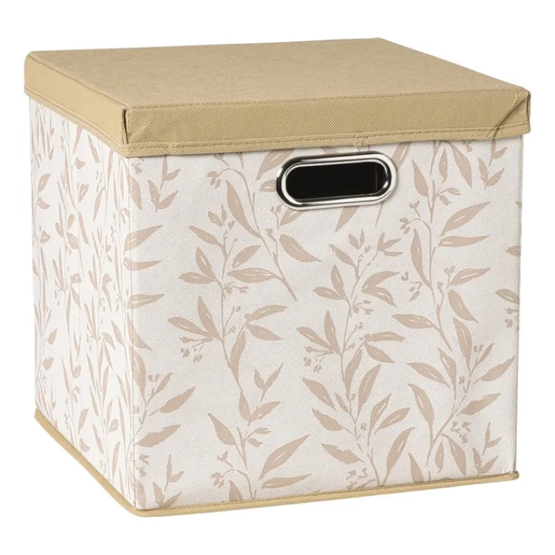 Xenos Opbergboxen-Opbergdoos met deksel leafs - bruin/beige - 30x30x30 cm