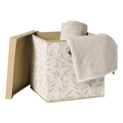 Xenos Opbergboxen-Opbergdoos met deksel leafs - bruin/beige - 30x30x30 cm