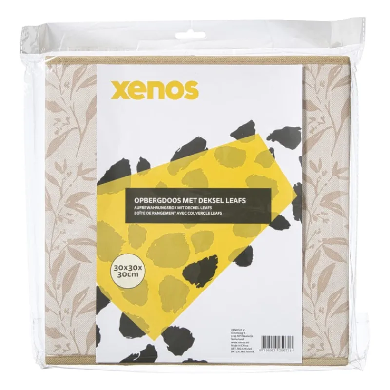 Xenos Opbergboxen-Opbergdoos met deksel leafs - bruin/beige - 30x30x30 cm