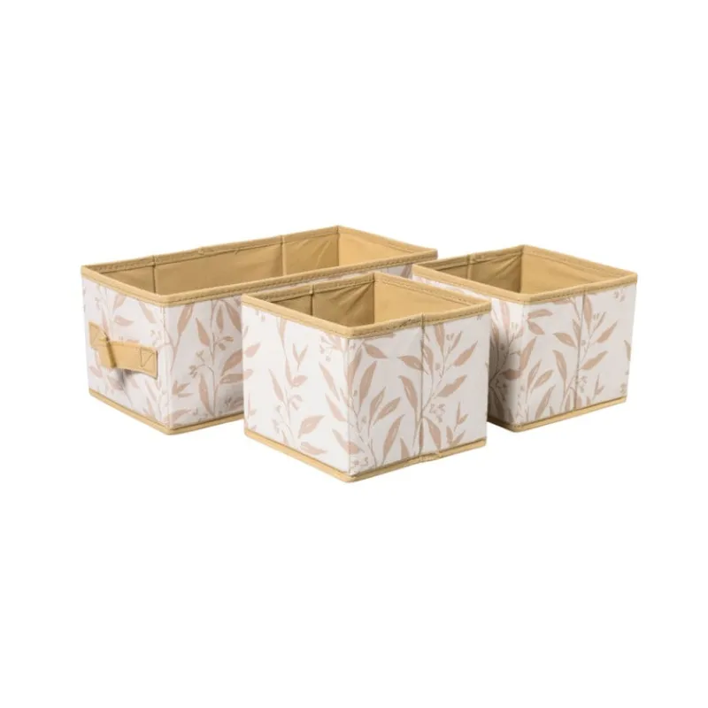 Xenos Opbergboxen-Opbergdozen leafs - bruin/beige - set van 3