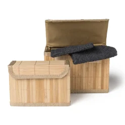 Xenos Opbergbakken|Manden-Opbergmand met deksel - bamboe - 14x20x10 cm