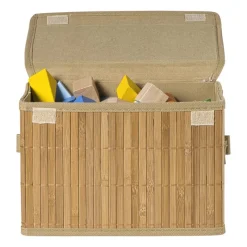 Xenos Opbergboxen|Manden-Opbergmand met deksel klein - bamboe - 18x28x17 cm