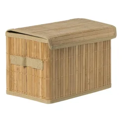 Xenos Opbergboxen|Manden-Opbergmand met deksel klein - bamboe - 18x28x17 cm