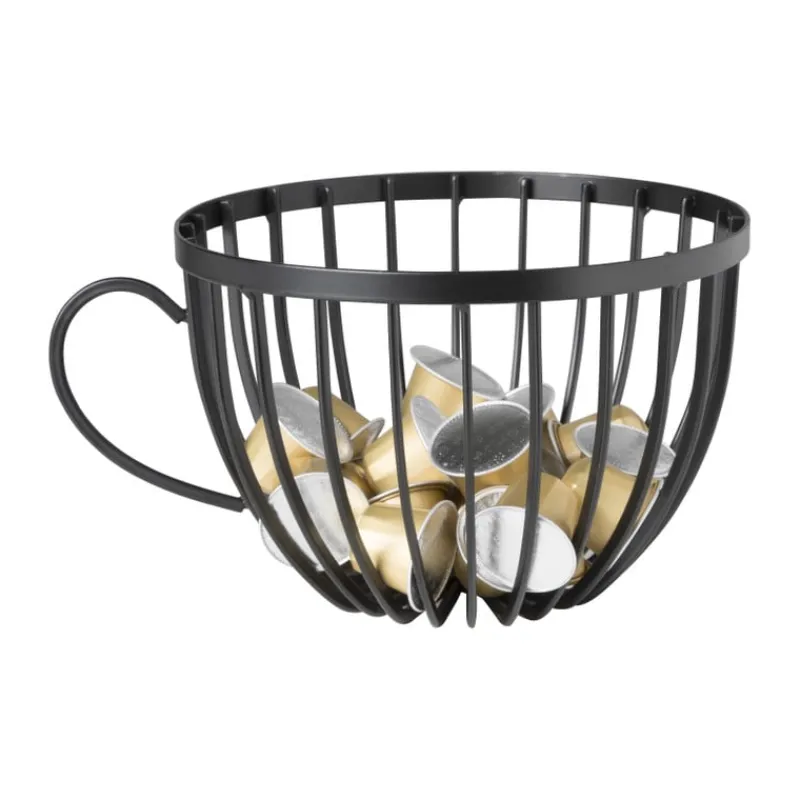 Xenos Koffie Accessoires-Opbergpot koffiecups - zwart - metaal