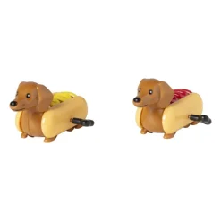Xenos Spellen-Opwindbare teckels set van 2 - bruin - 5.5x11x5 cm