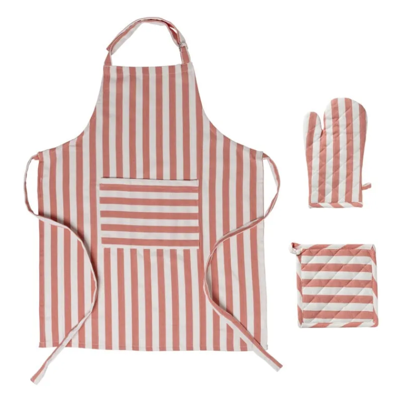 Xenos Ovenwanten-Ovenwant gestreept - oranje/wit - 18x32 cm