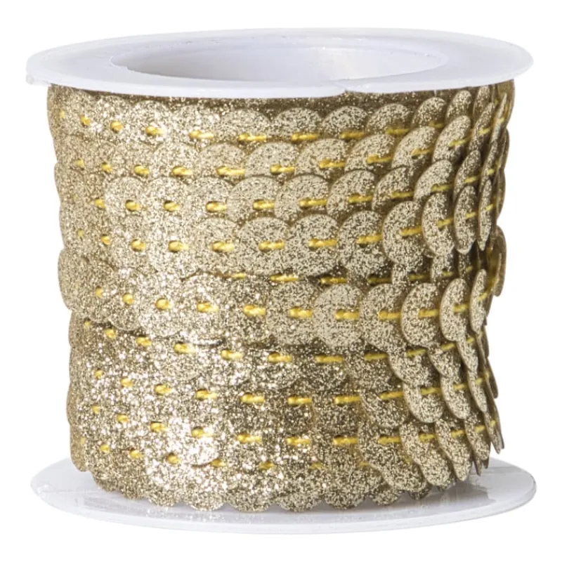 Xenos Knutselspullen|Kerstcadeaus-Pailettenband - goudkleurig - 5 meter