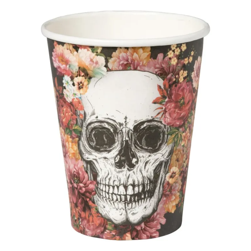 Xenos Wegwerpservies-Papieren beker Day of the Dead - set van 10 - ø8x17 cm